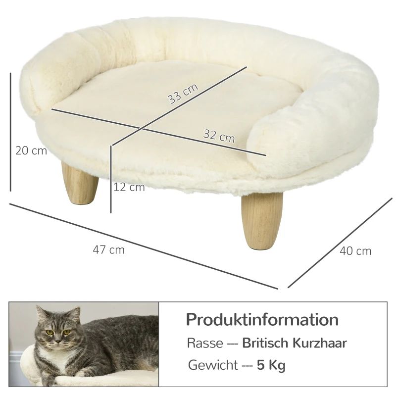 Djursäng För Katter Och Hundar Upp Till 5 Kg/30 Cm, Tvättbart Plyschfodral, Krämvit, 47 X 40 X 20 Cm 3