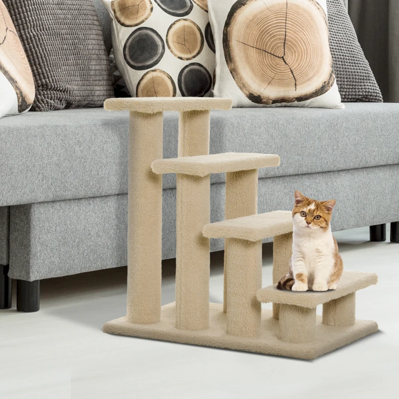 Djurtrappa, Katttrappa, Hundtrappa, Trappor För Katt Och Hund, 4 Trappsteg, Beige, 63,5x43x60cm 2