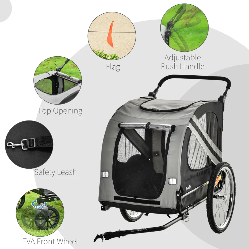 Dog Buggy Hundvagn Pet Buggy Säkerhetskoppel Reflexer 140 Cm X 72,5 Cm X 108 Cm Grå 7