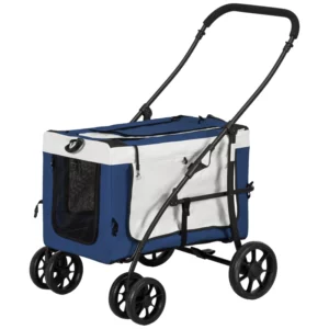 Dog Buggy Pet Buggy Hundvagn Vikbar Avtagbar Korg 81 X 58 X 97,5 Cm Svart + Blå + Vit 1