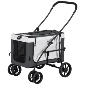 Dog Buggy Pet Buggy Hundvagn Vikbar Avtagbar Korg 81 X 58 X 97,5 Cm Svart + Grå + Vit 1