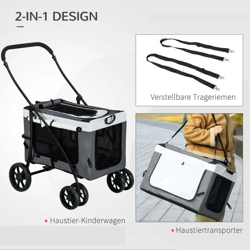 Dog Buggy Pet Buggy Hundvagn Vikbar Avtagbar Korg 81 X 58 X 97,5 Cm Svart + Grå + Vit 5