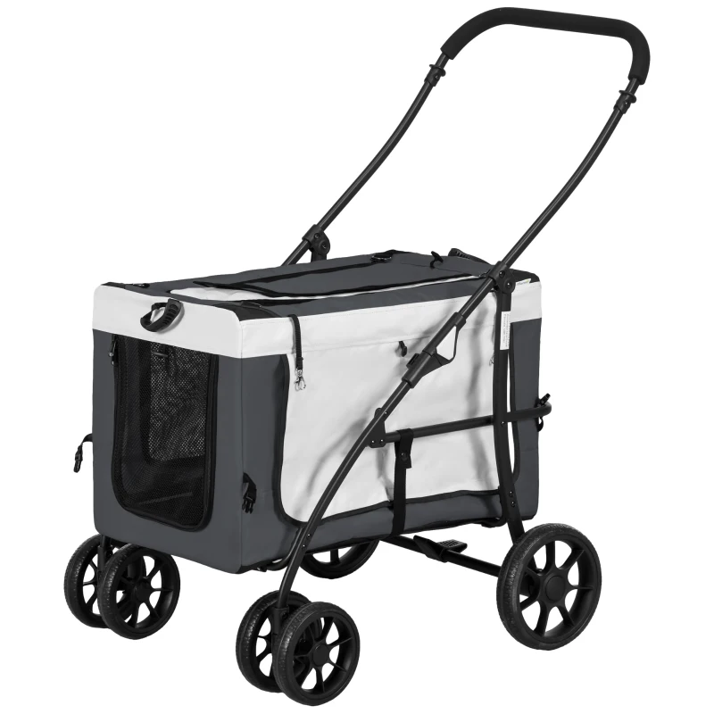 Dog Buggy Pet Buggy Hundvagn Vikbar Avtagbar Korg 81 X 58 X 97,5 Cm Svart + Grå + Vit 1