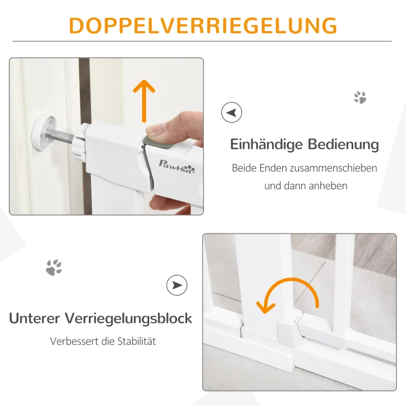 Dörrskydd, Trappgrind, Hundspärr, Skyddsgrind För Husdjur, Hundgrind, Klämfäste, Metall, ABS, Vit, 75-131 X 76 Cm 4