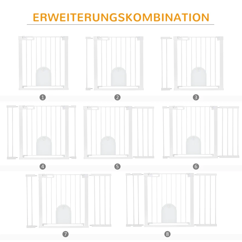 Dörrskydd, Trappgrind, Hundspärr, Skyddsgrind För Husdjur, Hundgrind, Klämfäste, Metall, ABS, Vit, 75-131 X 76 Cm 8