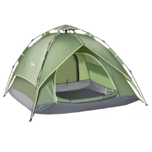 Dubbeltält Campingtält Utomhustält Familjetält Snabbtält 2 Vuxna + 1 Barn 4 Säsonger Vattentät Bärväska 2 Dörrar Polyester + Glasfiber Mörkgrön 210 X 210 X 140 Cm 1