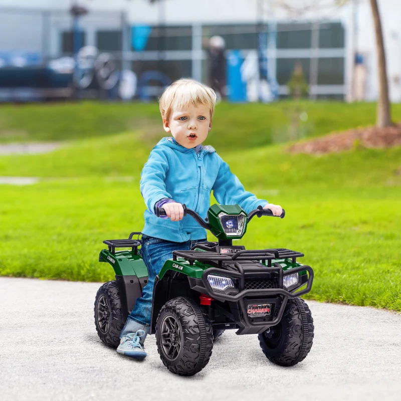 El-quad För Barn, Max 4 Km/h, Från 3 år, LED-strålkastare, Musikanslutning, Svart+grön 88 X 45 X 50 Cm 2