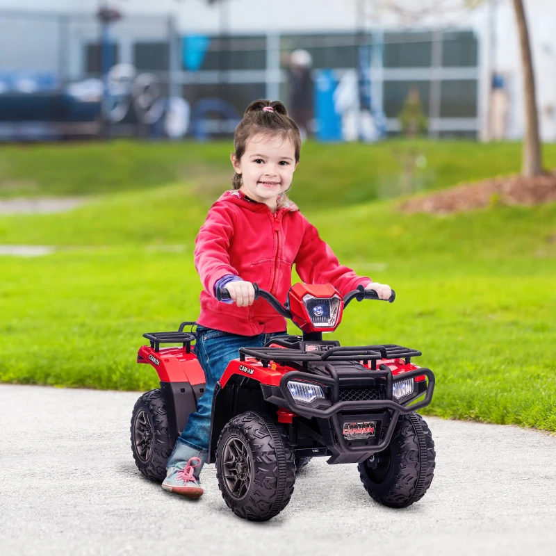 El-quad För Barn, Max 4 Km/h, Från 3 år, LED-strålkastare, Musikanslutning, Svart+röd 88 X 45 X 50 Cm 2