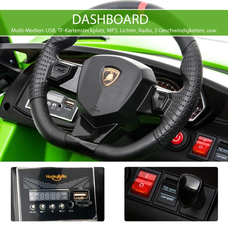 Elbil För Barn 12V Lamborghini SVJ Licensierad Barnfordon Barnbil För 3-8 år Med Fjärrkontroll 2 X 550 Motorer MP3/USB Lätt Musik Metall Grön 123 X 66,5 X 45,5 Cm 5