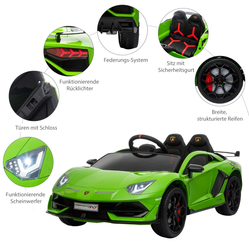 Elbil För Barn 12V Lamborghini SVJ Licensierad Barnfordon Barnbil För 3-8 år Med Fjärrkontroll 2 X 550 Motorer MP3/USB Lätt Musik Metall Grön 123 X 66,5 X 45,5 Cm 7