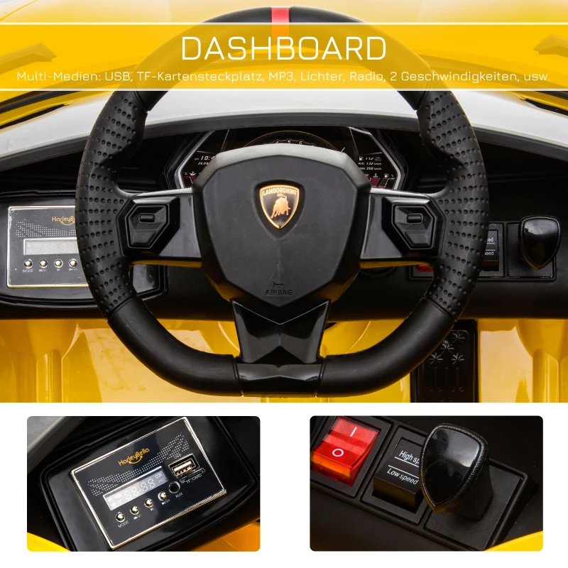 Elbil För Barn 12V Lamborghini SVJ Licensierad Barnfordon Barnbil För 3-8 år Med Fjärrkontroll 2 X 550 Motorer MP3/USB Lätt Musik Metall Gul 123 X 66,5 X 45,5 Cm 6