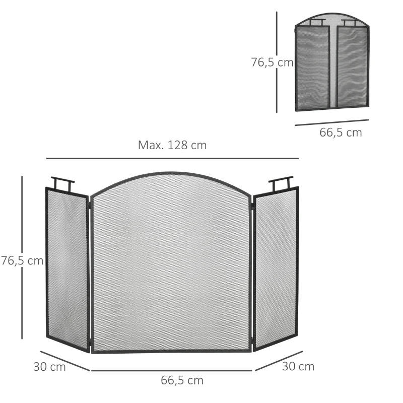 Eldstadsskyddsgaller, Gnistskyddsgaller Med Nät, Järngaller, Eldstadsgaller, Hopfälld, Tredelad Design, Metall, Svart, 128 X 2 X 76,5 Cm 3