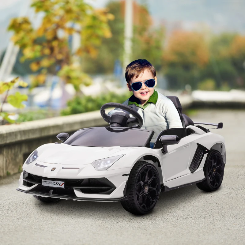 Elektrisk Barnbil, Licensierad Lamborghini Aventador, Dubbla Dörrar, Musik, Horn, För 3-5 år, Vit 2