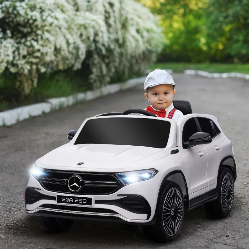 Elektrisk Barnbil, Licensierad Mercedes-Benz EQA, 3-8 Km/h, Musik, Strålkastare, Signalhorn, Fjärrkontroll, Vit 2