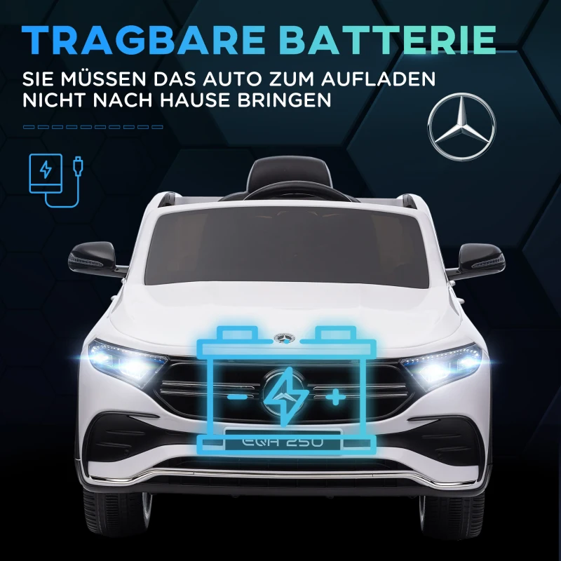 Elektrisk Barnbil, Licensierad Mercedes-Benz EQA, 3-8 Km/h, Musik, Strålkastare, Signalhorn, Fjärrkontroll, Vit 6