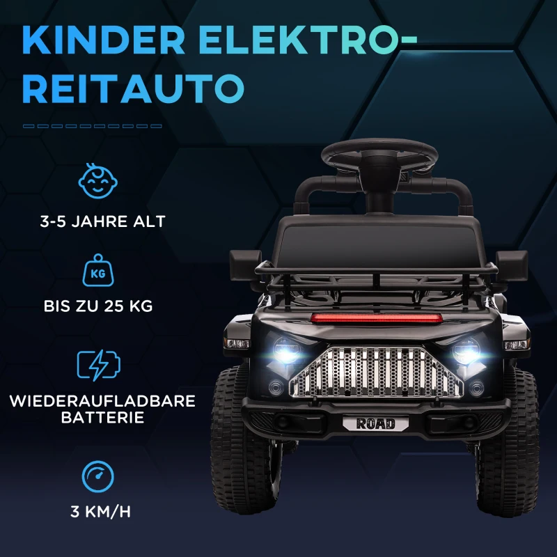 Elektrisk Barnbil, Terrängfordon, Med Förvaringsutrymme, 3 Km/h, Musikanslutning, Strålkastare, Horn, Svart 7