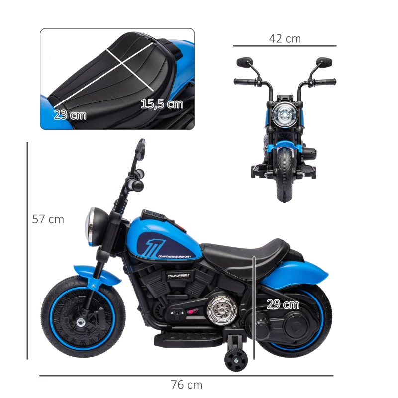 Elektrisk Barnmotorcykel, Elektriskt Barnfordon, Med Strålkastare, 3 Km/h, Blå + Svart 3