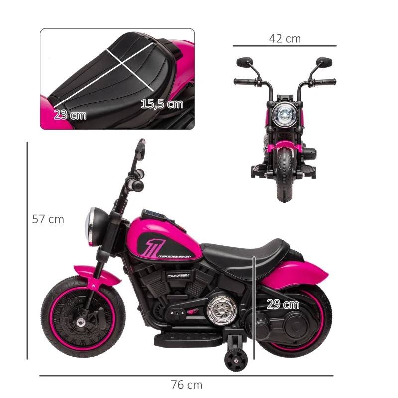 Elektrisk Barnmotorcykel Med Stödhjul, Strålkastare, 1,5 Till 3 Km/h, För Barn I åldern 1,5 Till 3 år, Rosa 3