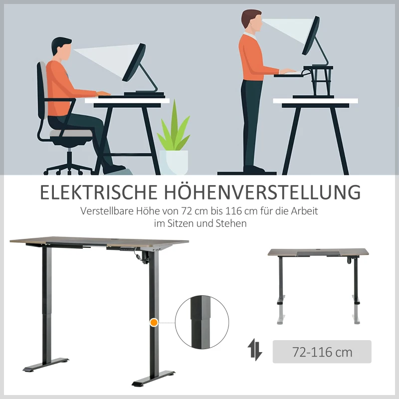 Elektrisk Bordsstativ Med Motordator Bord Höjdjusterbart Ståbord Brödbord Bordsställ Metallspånskiva Natur + Svart 140 X 70 X 72-116 Cm 4