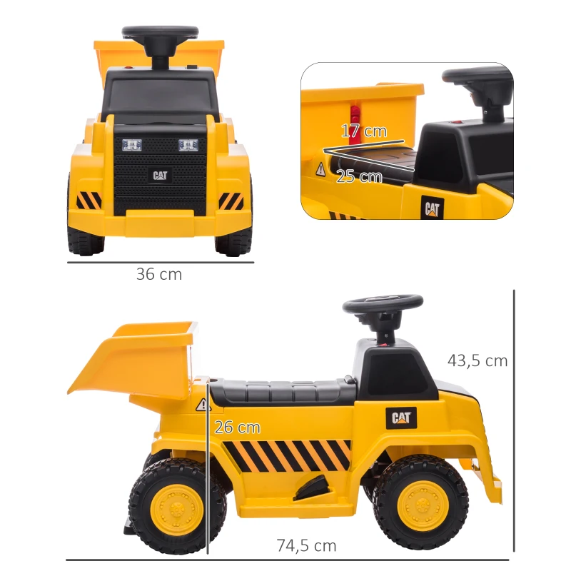 Elektrisk Dumper För Barn, Tippbar Lastyta, Max 3 Km/h, Strålkastare, Horn, Gul, 74,5 X 36 X 43,5 Cm 3