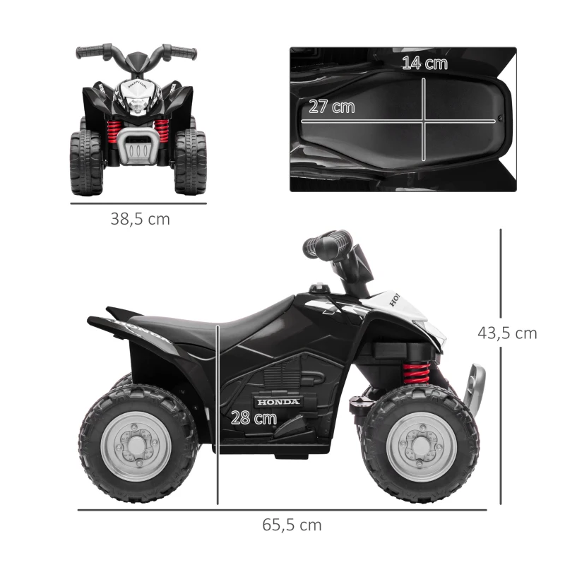 Elektrisk Fyrhjuling, Fyrhjuling För Barn, 2,8 Km/h, LED-strålkastare, För 1,5-3 år, Svart, 65,5 X 38,5 X 43,5 Cm 3