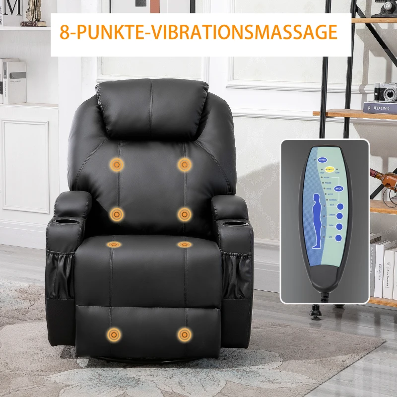 Elektrisk Massagestol, Avslappningsstol, TV-stol, Massagefunktion, 5 Massagelägen, Liggfunktion, Konstläder, Trä, Metall, Skum, Svart, 84 X 92 X 109 Cm 4