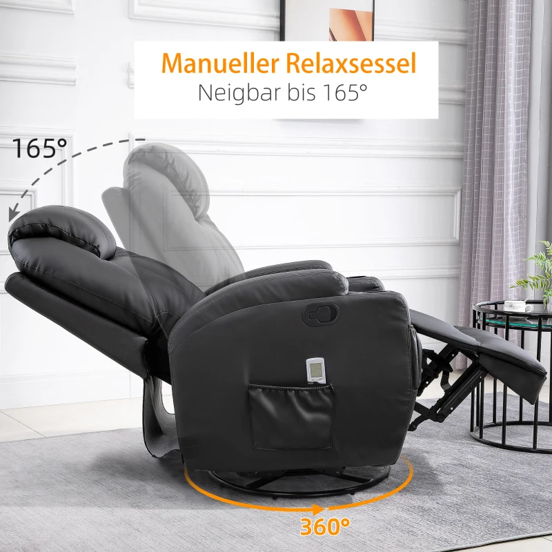 Elektrisk Massagestol, Avslappningsstol, TV-stol, Massagefunktion, 5 Massagelägen, Liggfunktion, Konstläder, Trä, Metall, Skum, Svart, 84 X 92 X 109 Cm 5