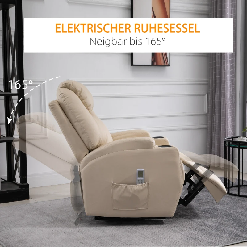 Elektrisk Massagestol, Avslappningsstol, TV-stol, Massagefunktion, Liggfunktion, Konstläder, Trä, Metall, Skum, Beige, 82 X 97 X 110 Cm 6