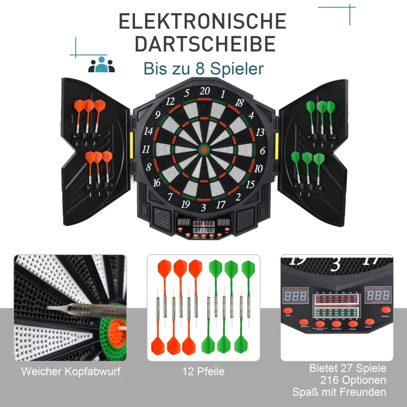 Elektronisk Darttavla Dartskiva Med Dörr LED-display Ljudeffekter 12 Dart 12 Darthuvuden 27 Spel Och 216 Träffalternativ För 8 Spelare 49 X 54,6 X 5,5 Cm 4