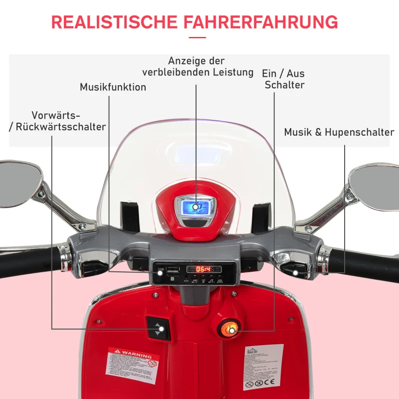 Elfordon, Barnfordon, Barnmotorcykel, Elmotorcykel Med MP3-musikbelysning, 3-6 år, PP, Röd, 108 X 49 X 75 Cm 7