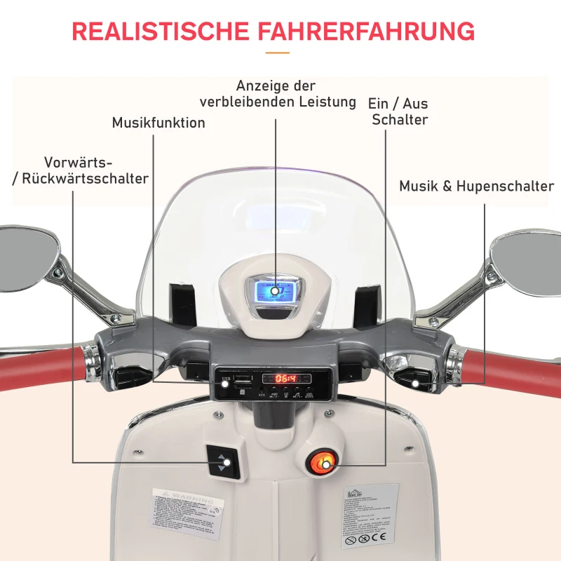 Elfordon, Barnfordon, Barnmotorcykel, Elmotorcykel Med MP3-musikbelysning, 3-6 år, PP, Vit, 108 X 49 X 75 Cm 7