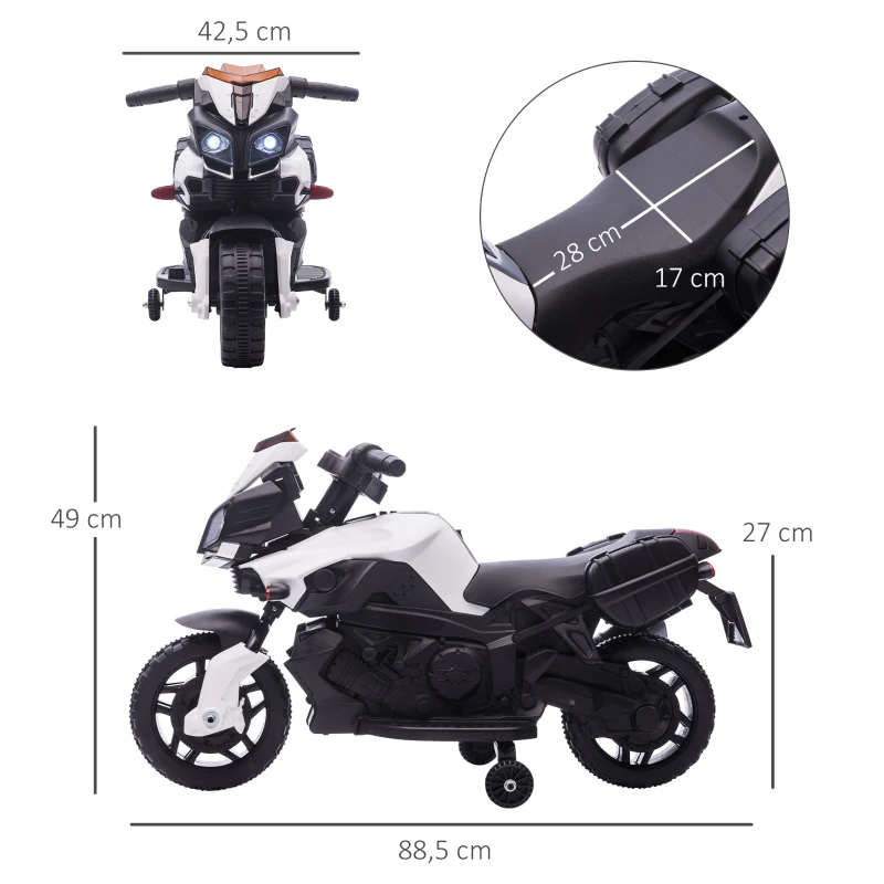 Elmotorcykel Barnelbil Elbarnmotorcykel Barnfordon 6V LED-ljus Simulerat Motorljud Metall + PP Svart + Vit 88,5x 42,5x49 Cm 3