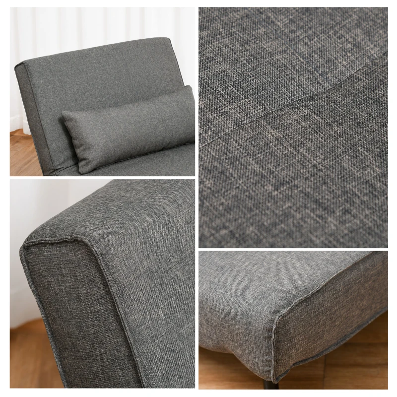 Enkel Bäddsoffa Bäddsoffa Hopfällbar Soffa Justerbart Ryggstöd Solstol Nordic Scandinavian 25D Skumhus Imitation Linne Gran Trä Grå 94 X 78 X 80 Cm 6