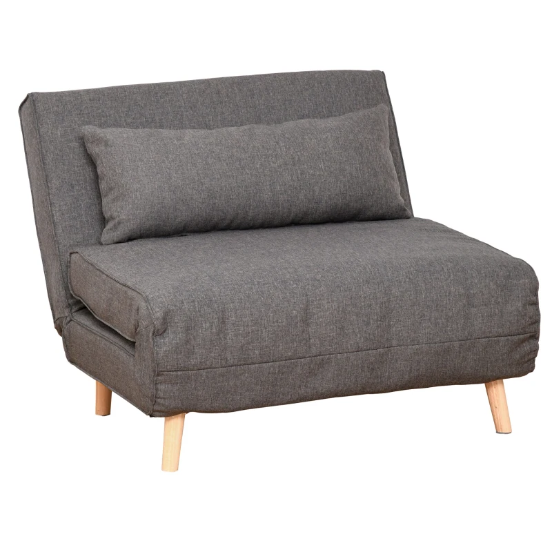 Enkel Bäddsoffa Bäddsoffa Hopfällbar Soffa Justerbart Ryggstöd Solstol Nordic Scandinavian 25D Skumhus Imitation Linne Gran Trä Grå 94 X 78 X 80 Cm 9