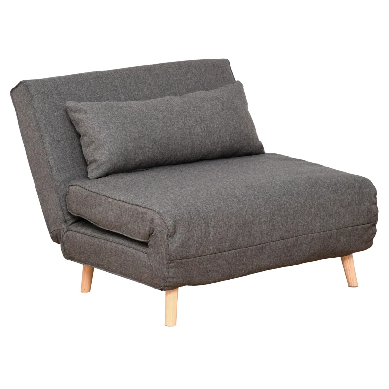 Enkel Bäddsoffa Bäddsoffa Hopfällbar Soffa Justerbart Ryggstöd Solstol Nordic Scandinavian 25D Skumhus Imitation Linne Gran Trä Grå 94 X 78 X 80 Cm 1