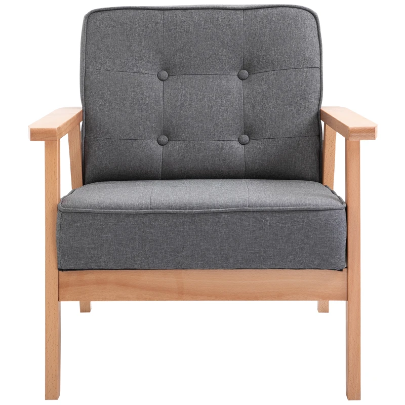 Enkel Soffa Lounge Stol Stoppad Stol Med Armstöd Träram Linne Grå 64,5 X 70 X 74 Cm 4