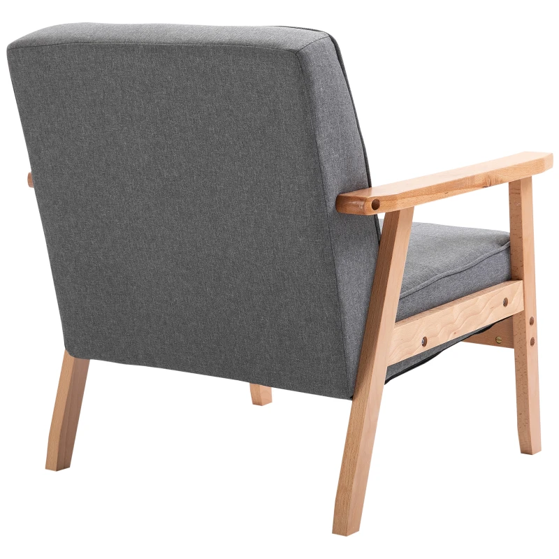 Enkel Soffa Lounge Stol Stoppad Stol Med Armstöd Träram Linne Grå 64,5 X 70 X 74 Cm 5