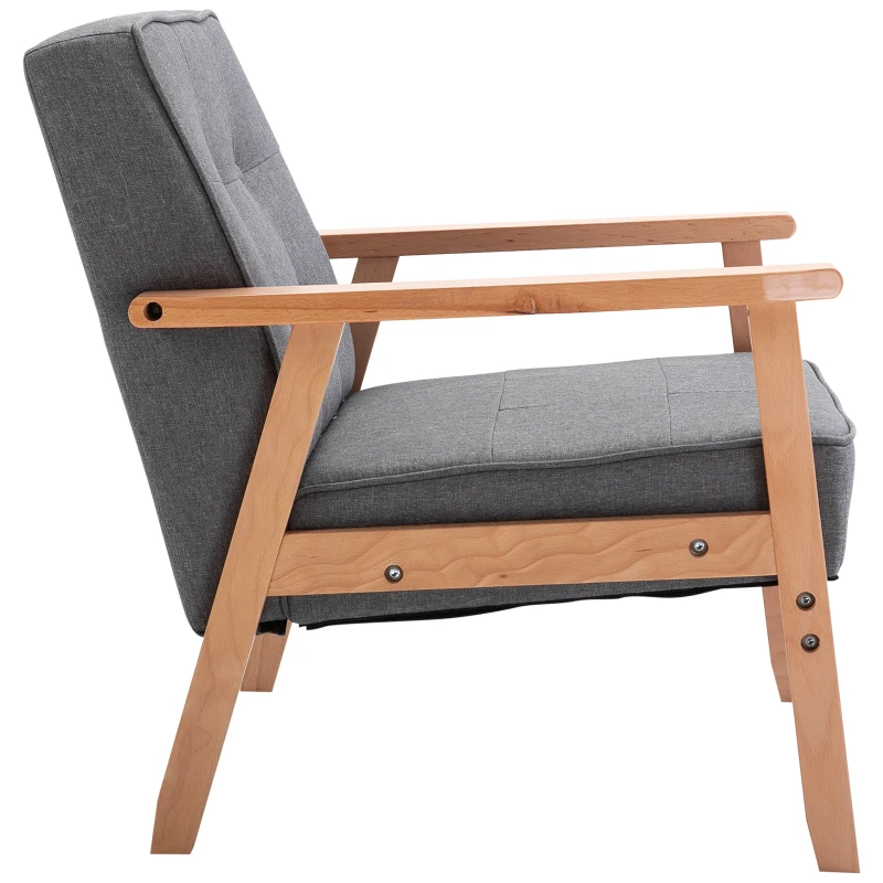 Enkel Soffa Lounge Stol Stoppad Stol Med Armstöd Träram Linne Grå 64,5 X 70 X 74 Cm 7