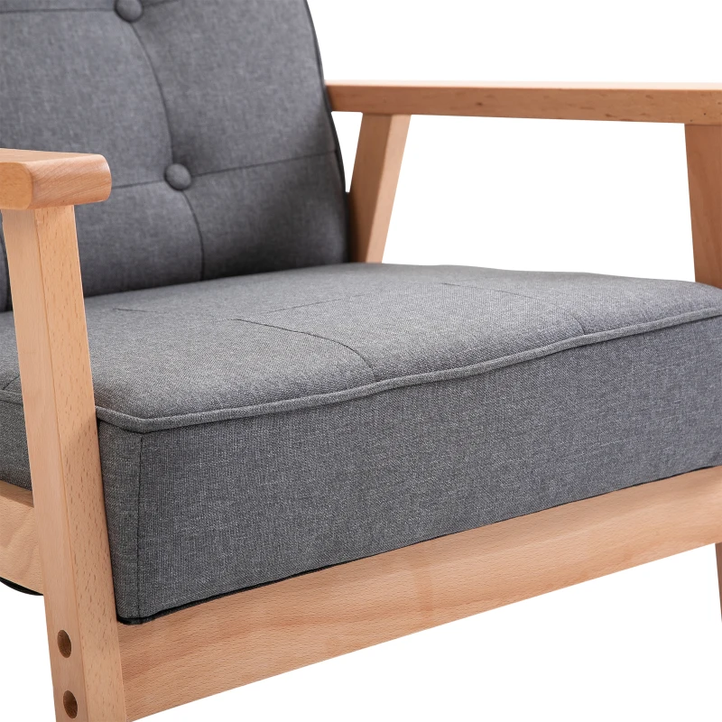 Enkel Soffa Lounge Stol Stoppad Stol Med Armstöd Träram Linne Grå 64,5 X 70 X 74 Cm 8