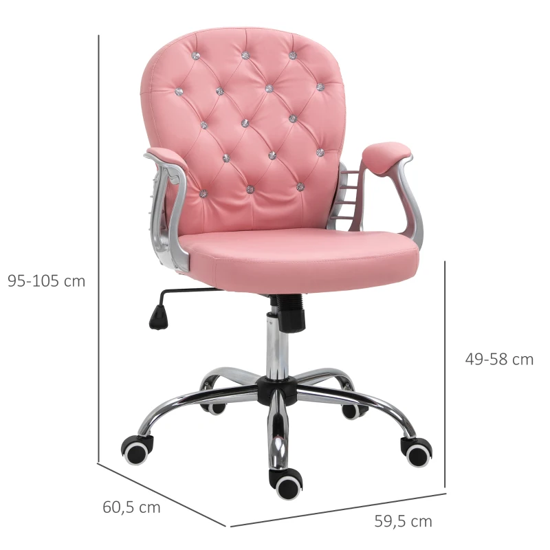 Ergonomisk Kontorsstol, Chefsstol, Vadderat Ryggstöd, Rosa, PU, ​​59,5 X 60,5 95-105 Cm 3