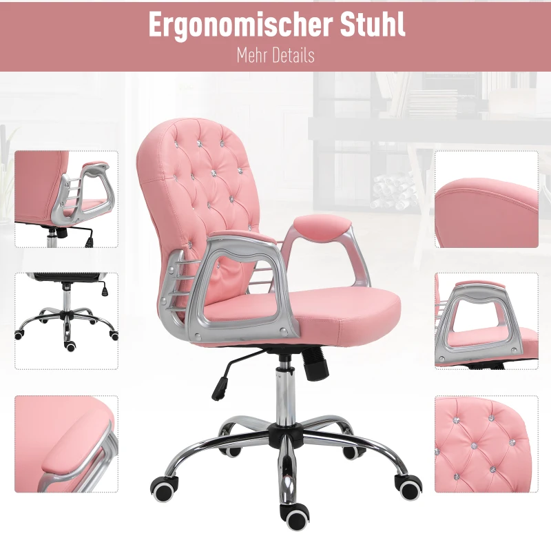 Ergonomisk Kontorsstol, Chefsstol, Vadderat Ryggstöd, Rosa, PU, ​​59,5 X 60,5 95-105 Cm 6