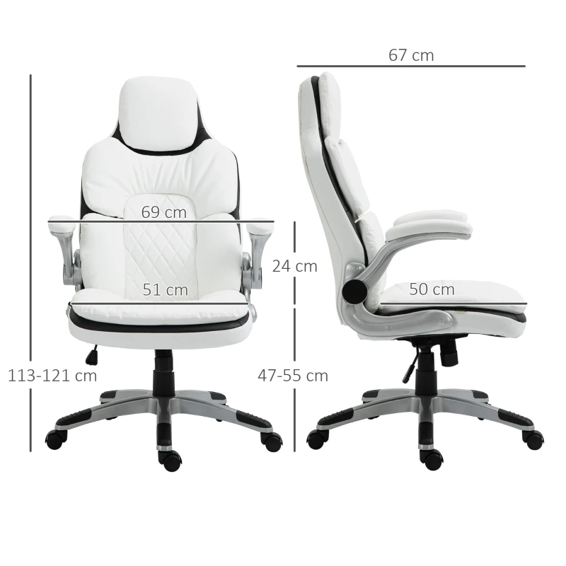 Ergonomisk Kontorsstol Med Fällbara Armstöd, Höj- Och Sänkbar Skrivbordsstol Med Vippfunktion, Tjockt Stoppad Stol Med Justerbara Vadderade Armstöd 69 X 67 X 113-121 Cm 3