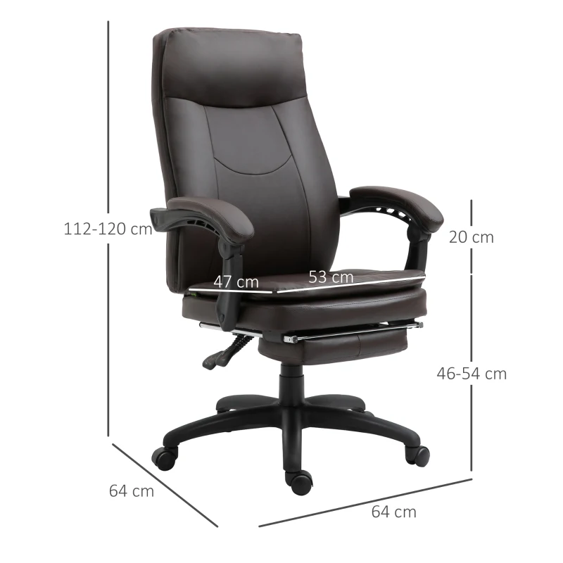 Ergonomisk Kontorsstol Med Fotstöd, Chefsstol, Höj- Och Sänkbar Skrivbordsstol, Datorstol Med Vadderat Ryggstöd, Brun, 64 X 64 X 112-120 Cm 3