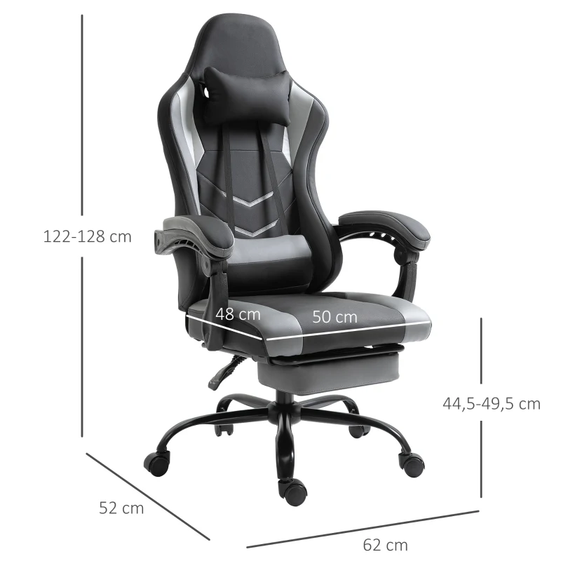 Ergonomisk Spelstol, Kontorsstol, Skrivbordsstol, Snurrstol, Justerbar I Höjdled, Justerbar Ländkudde Med Fotstöd, Svart, 62 X 52 X 128 Cm 3