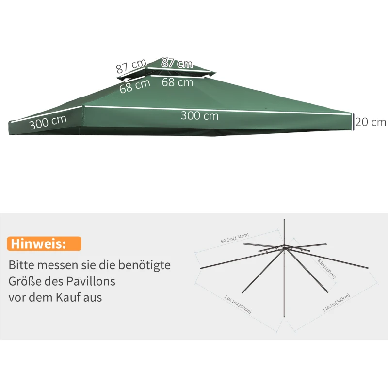 Ersättningstak Paviljongtak För Metallpaviljong Trädgårdspaviljong Partytält Trädgårdstält Polyester 3x3m Mörkgrön 3