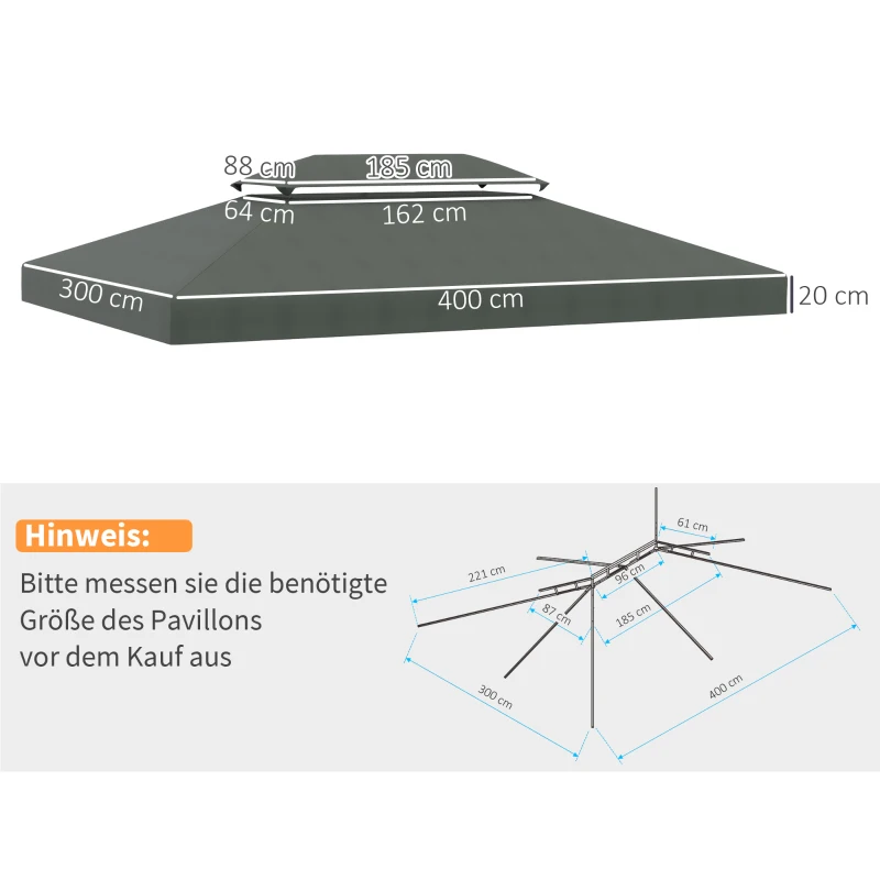 Ersättningstak Paviljongtak För Metallpaviljong Trädgårdspaviljong Partytält Trädgårdstält Polyester 3x4m Mörkgrå 3