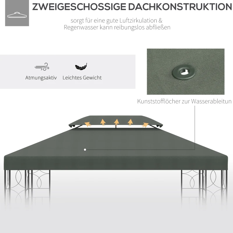 Ersättningstak Paviljongtak För Metallpaviljong Trädgårdspaviljong Partytält Trädgårdstält Polyester 3x4m Mörkgrå 5