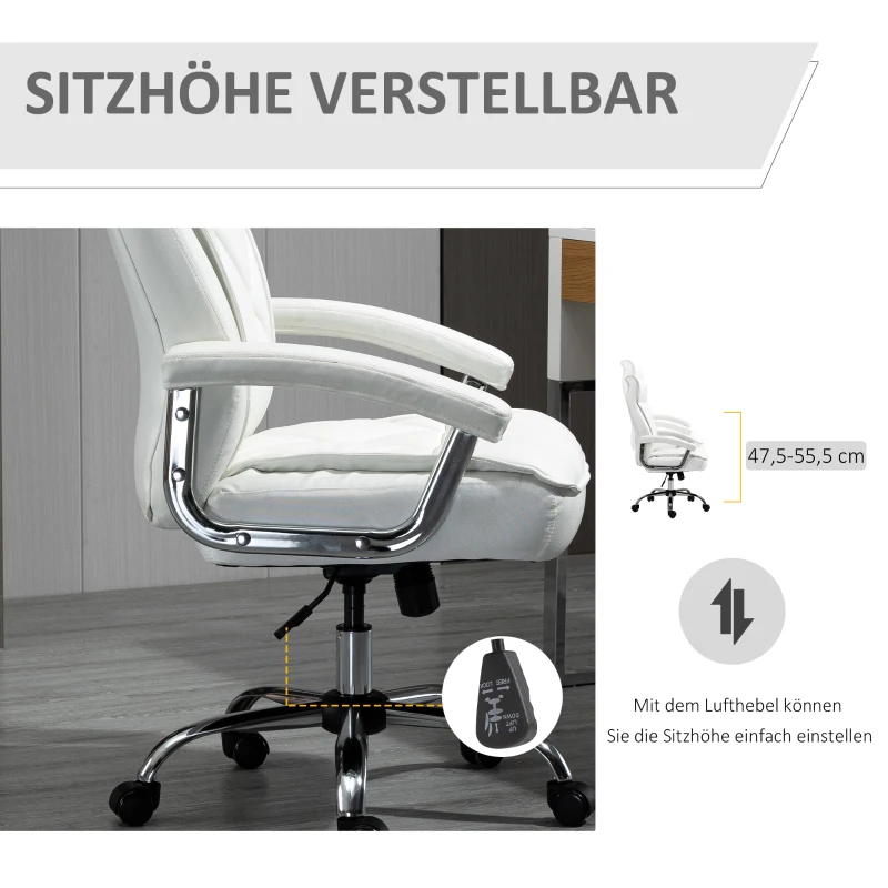 Executive Stol Kontorsstol Skrivbordsstol Snurrstol Ergonomisk Med Vippfunktion Höjdjusterbar Diamantmönster Modern Elegant Lyxig Konstläder Metallskum Vit 66x69x121 Cm 4