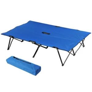 Fällbar Campingsäng För 2 Personer, Hopfällbar Tältsäng Med Bärväska, Laster Upp Till 136 Kg, Stål Oxford Blå + Svart, 193 X 125 X 40 Cm 1