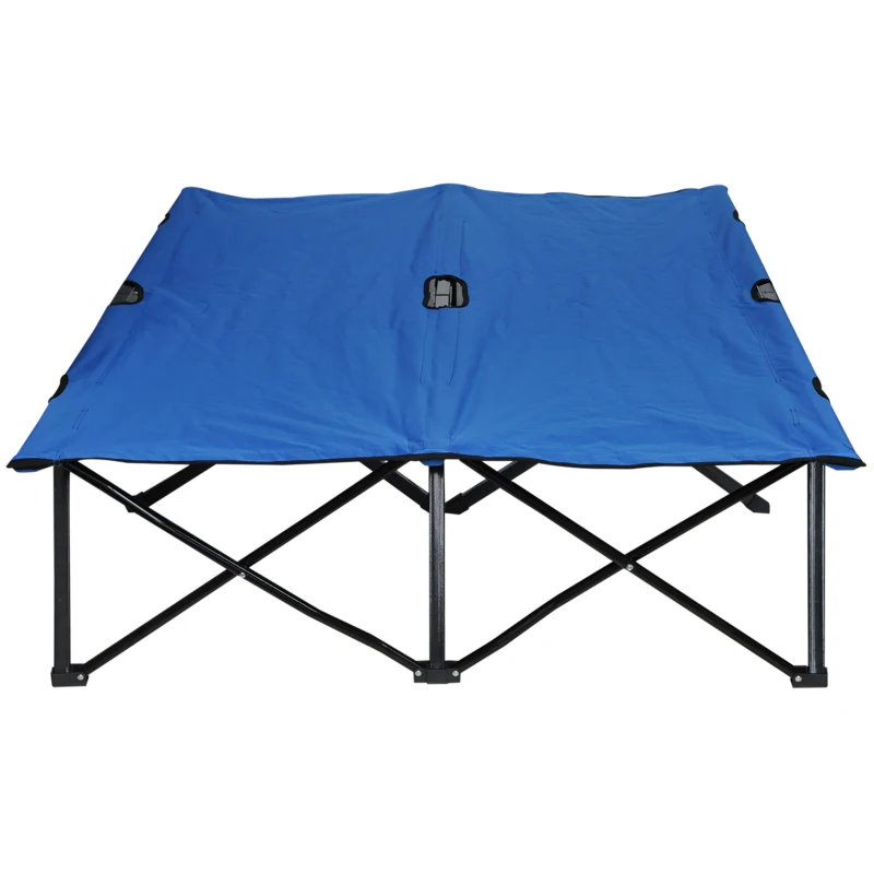 Fällbar Campingsäng För 2 Personer, Hopfällbar Tältsäng Med Bärväska, Laster Upp Till 136 Kg, Stål Oxford Blå + Svart, 193 X 125 X 40 Cm 8